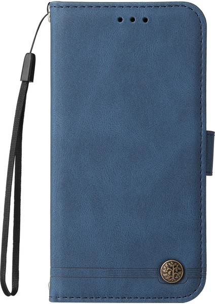 Deri Kılıf Deri Touch Stand Cüzdan Deri Kapak Kabuğu Ağaç Desenli Metal Düğme Dekoru Xiaomi Redmi Not 11 Pro 5g (Çin) (Mediatek)/not 11 Pro+ 5g-Blue (Yurt Dışından) fiyatları