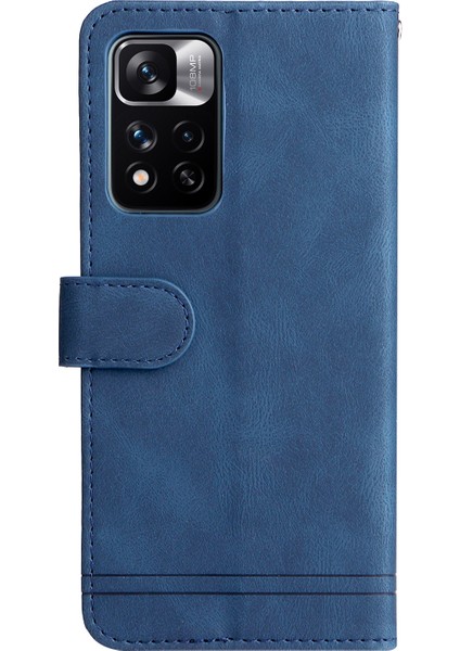 Deri Kılıf Deri Touch Stand Cüzdan Deri Kapak Kabuğu Ağaç Desenli Metal Düğme Dekoru Xiaomi Redmi Not 11 Pro 5g (Çin) (Mediatek)/not 11 Pro+ 5g-Blue (Yurt Dışından) modelleri