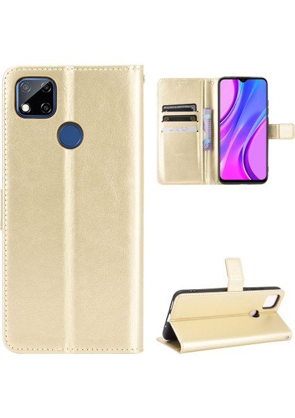 Çılgın At Cüzdanı Stand Deri Kabuk Xiaomi Redmi 9 (Hindistan)/xiaomi Redmi 9c/redmi 9c Nfc/redmi 10A-GOLD (Yurt Dışından)