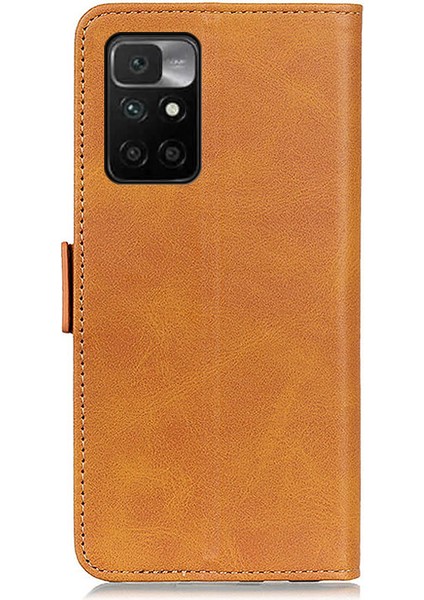 Yan Manyetik Toka Cüzdan Tasarımı Xiaomi Için Damla Dayanıklı Deri Kılıf Kapağı Not 11 4g (Mediatek)/redmi 10 4g/redmi 10 2022 4g/10 Prime-Brown (Yurt Dışından)