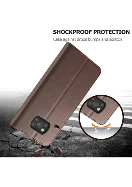 Cüzdan Stand Deri Kabuk Telefon Kapak Kılıfı Xiaomi Poco X3 Nfc/xıaomı Poco X3-Coffee (Yurt Dışından)