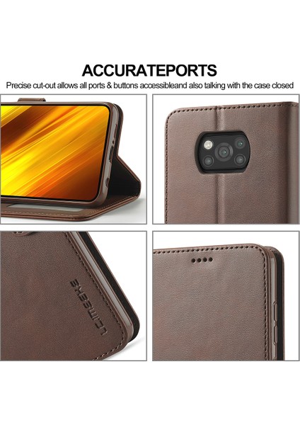 Cüzdan Stand Deri Kabuk Telefon Kapak Kılıfı Xiaomi Poco X3 Nfc/xıaomı Poco X3-Coffee (Yurt Dışından)