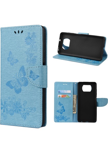 Baskı Kelebekleri Cüzdan Stand Flip Deri Telefon Kapağı Xiaomi Poco X3/poco X3 Nfc-Blue (Yurt Dışından)
