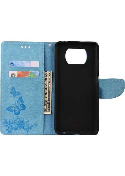 Baskı Kelebekleri Cüzdan Stand Flip Deri Telefon Kapağı Xiaomi Poco X3/poco X3 Nfc-Blue (Yurt Dışından)