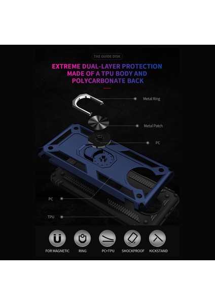 Hibrit Pc+Tpu Telefon Kılıfı Kabuk Xiaomi Için Anti-Fall Parmak Yüzük Kickstand Note 9 5g/redmi Not 9t 5g-Dark Mavi (Yurt Dışından) fiyatları