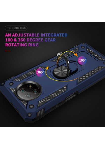 Hibrit Pc+Tpu Telefon Kılıfı Kabuk Xiaomi Için Anti-Fall Parmak Yüzük Kickstand Note 9 5g/redmi Not 9t 5g-Dark Mavi (Yurt Dışından) modelleri