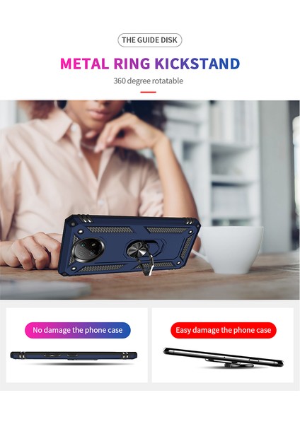 Hibrit Pc+Tpu Telefon Kılıfı Kabuk Xiaomi Için Anti-Fall Parmak Yüzük Kickstand Note 9 5g/redmi Not 9t 5g-Dark Mavi (Yurt Dışından) fırsatları