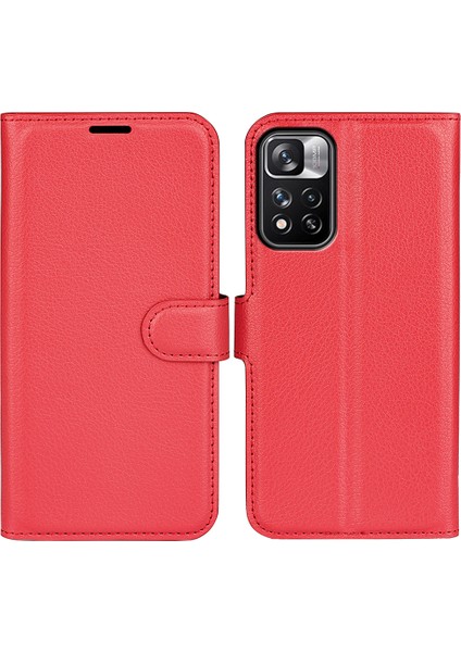 Litchi Doku Pu Deri Manyetik Flip Cüzdan Telefon Kılıfı Tam Vücut Koruma Stand Koruyucu Kapak Xiaomi Redmi Not 11 Pro+ 5g/redmi Not 11 Pro 5g (Çin) (Mediatek) -Red (Yurt Dışından)