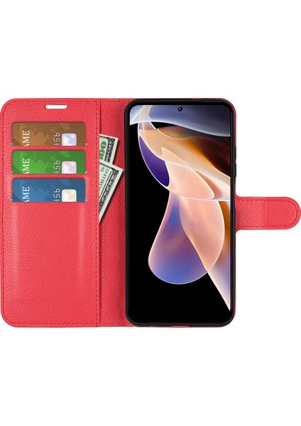 Litchi Doku Pu Deri Manyetik Flip Cüzdan Telefon Kılıfı Tam Vücut Koruma Stand Koruyucu Kapak Xiaomi Redmi Not 11 Pro+ 5g/redmi Not 11 Pro 5g (Çin) (Mediatek) -Red (Yurt Dışından) fırsatları