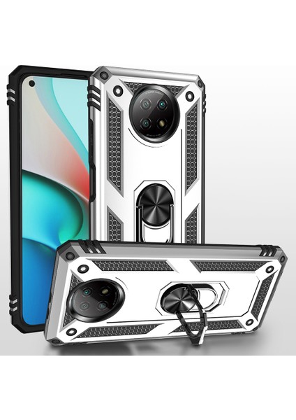 Hibrid Pc+Tpu Telefon Kılıfı Kabuk Xiaomi Için Redmi Için Anti-Fall Finger Yüzük Kickstand Not 9 5g/redmi Note 9t 5g-Silver (Yurt Dışından)