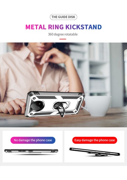 Hibrid Pc+Tpu Telefon Kılıfı Kabuk Xiaomi Için Redmi Için Anti-Fall Finger Yüzük Kickstand Not 9 5g/redmi Note 9t 5g-Silver (Yurt Dışından) modelleri
