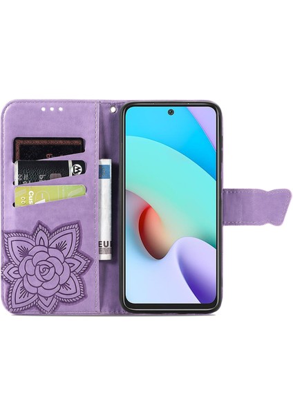 Baskılı Kelebek Çiçek Deri Telefon Cüzdan Xiaomi Için Redmi 10 4g (2021)/REDMI 10 4g/redmi Not 11 4g (Mediatek)/redmi 10 Prime-Light Mor (Yurt Dışından) fırsatları