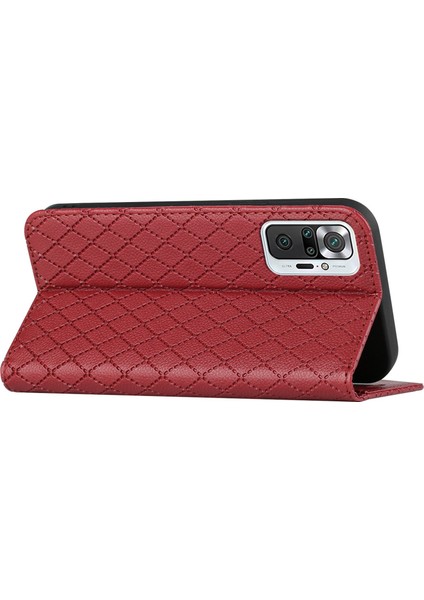 Xiaomi Redmi Için Note 10 Pro 4g (Global)/(Hindistan)/redmi Note 10 Pro Max 4g Anti-Fall Flip Case Rhombus Desen Litchi Doku Manyetik Pu Deri Cüzdan Kapak-Kırmızı (Yurt Dışından) fırsatları