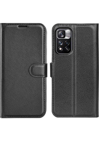 Litchi Doku Pu Deri Manyetik Flip Cüzdan Telefon Kılıfı Tam Vücut Koruma Stand Koruyucu Kapak Xiaomi Redmi Not 11 Pro+ 5g/redmi Not 11 Pro 5g (Çin) (Mediatek) -Black (Yurt Dışından)