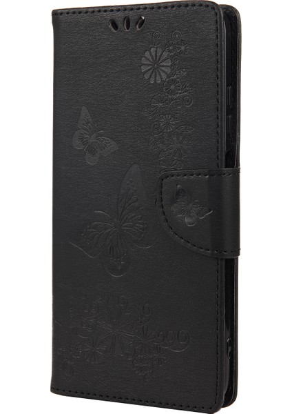 Baskılı Kelebekler Çiçek Deri Cüzdanı Xiaomi Redmi Için Stand Kılıfı Not 9 5g/redmi Not 9t 5g-Black (Yurt Dışından)