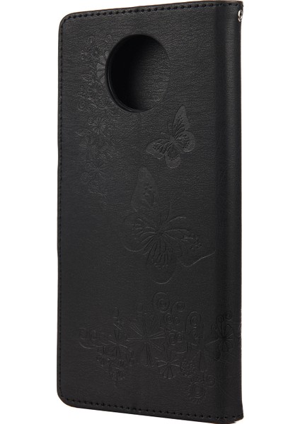 Baskılı Kelebekler Çiçek Deri Cüzdanı Xiaomi Redmi Için Stand Kılıfı Not 9 5g/redmi Not 9t 5g-Black (Yurt Dışından)