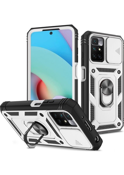 Xiaomi Için Redmi 10 4g (2021)/REDMI 10 2022 4g/redmi Not 11 4g (Mediatek) Kamera Lens Koruyucu Kasa Pc+Tpu Kickstand Kapak Kart Yuvası-Beyaz/siyah ile (Yurt Dışından)