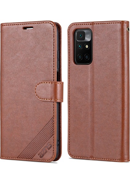 Xiaomi Redmi 10 4g (2021)/REDMI 10 Prime/redmi 10 2022 4g/redmi Not 11 4g (Mediatek) Pu Deri Anti-Drop Çift Taraflı Manyetik Toka Cüzdan Tasarım Tasarım Telefon Vaka-Kahverengi (Yurt Dışından)