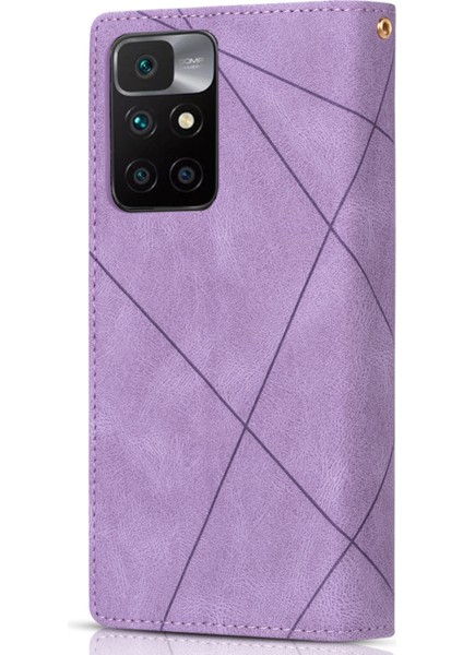 Çizgiler Ekleme Tasarım Anti-Drop Iyi Korumalı Cüzdan Deri Telefon Kapağı Kasası Xiaomi Xiaomi Redmi 10 4g ()/redmi 10 4g/redmi Not 11 4g (Mediatek)/redmi 10 Prime-Purple (Yurt Dışından) fırsatları
