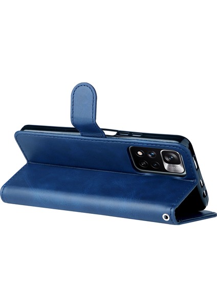 Şok Geçirmez Stand Cüzdan Fermuarlı Cep Tasarımı Dokulu Deri Telefon Kasası Xiaomi Redmi Note 11 Pro 5g (Çin) (Mediatek)/note 11 Pro+ 5g-Blue (Yurt Dışından) fırsatları