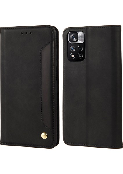 Cilt Touch Duygu Stand Cüzdan Renk Ekleme Telefon Kılıfı Deri Kapak Xiaomi Redmi Note 11 Pro 5g (Çin) (Mediatek)/note 11 Pro+ 5g-Black (Yurt Dışından)
