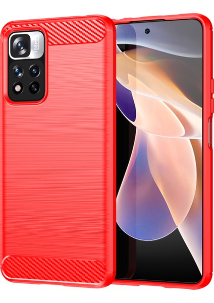 1.8mm Karbon Fiber Önleme Önleme Önleme Fırçalanmış Doku Xiaomi Redmi Için Esnek Tpu Damla Geçirmez Cep Telefonu Kapağı Not 11 Pro 5g (Çin) (Mediatek)/not 11 Pro+ 5g-Red (Yurt Dışından)