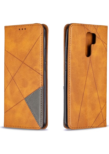 Xiaomi Redmi Için Geometrik Deri Deri Kabuğu 9-Sarı (Yurt Dışından) fırsatları
