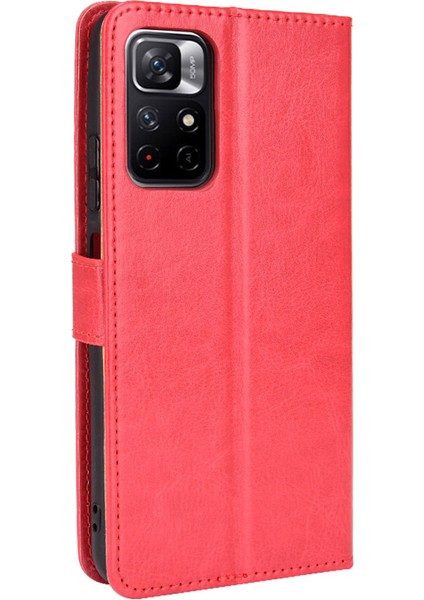 Çılgın At Dokusu Anti-Fall Pu Deri Cüzdan Xiaomi Için Kayış ile Düz Renk Kapağı Kılıfı Not 11 5g (Çin) (Mediatek)/not 11T 5g/not 11S 5g-Red (Yurt Dışından) modelleri