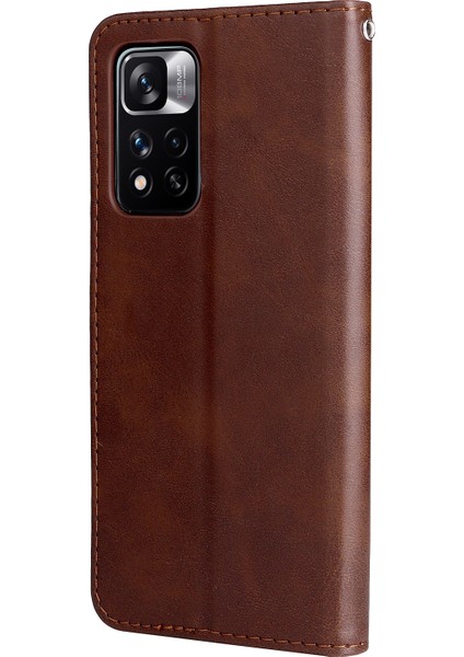 Şok Geçirmez Stand Cüzdan Fermuarlı Cep Tasarımı Dokulu Deri Telefon Kasası Xiaomi Redmi Note 11 Pro 5g (Çin) (Mediatek)/note 11 Pro+ 5g-Brown (Yurt Dışından) modelleri