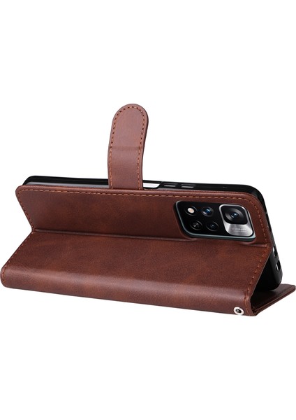 Şok Geçirmez Stand Cüzdan Fermuarlı Cep Tasarımı Dokulu Deri Telefon Kasası Xiaomi Redmi Note 11 Pro 5g (Çin) (Mediatek)/note 11 Pro+ 5g-Brown (Yurt Dışından) fırsatları