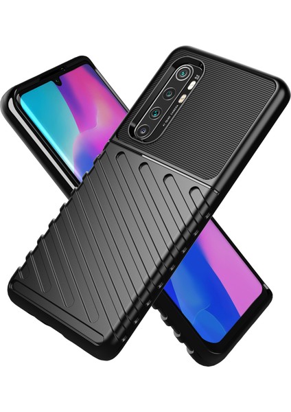 Thunder Serisi Twill Doku Yumuşak Tpu Telefon Kabuğu Xiaomi Mi Note 10 Lite-Black (Yurt Dışından)
