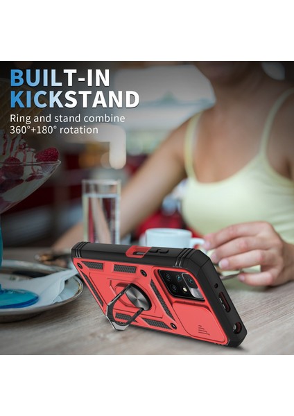 Xiaomi Için Redmi 10 4g (2021)/REDMI 10 2022 4g/redmi Not 11 4g (Mediatek) Kamera Lens Koruyucusu Kasa Pc+Tpu Kickstand Kapağı Kart Yuvası-Kırmızı/siyah (Yurt Dışından) fiyatları