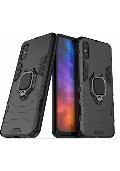 Xiaomi Redmi 9A Parmak Yüzüğü Tutucu Kickstand Pc+Tpu Koruyucu Kabuk Kapağı Black (Yurt Dışından)
