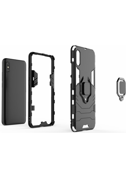 Xiaomi Redmi 9A Parmak Yüzüğü Tutucu Kickstand Pc+Tpu Koruyucu Kabuk Kapağı Black (Yurt Dışından)