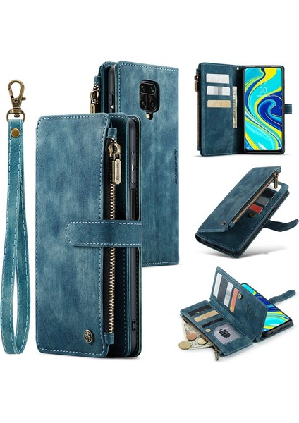 Xiaomi Redmi Için Note 9 Pro 4g/note 9 Pro Max/note 9s 4g Anti-Dalgalı Zipper Cep Telefonu Cüzdan Kılıfı Stand Pu Deri Anti-Sracratch Kapak Kartı Tutucu-Mavi (Yurt Dışından)