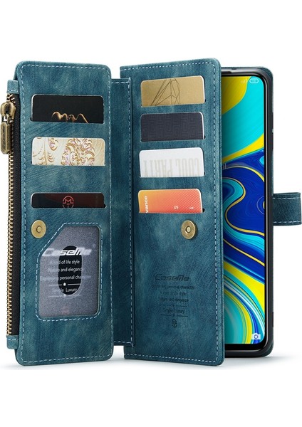 Xiaomi Redmi Için Note 9 Pro 4g/note 9 Pro Max/note 9s 4g Anti-Dalgalı Zipper Cep Telefonu Cüzdan Kılıfı Stand Pu Deri Anti-Sracratch Kapak Kartı Tutucu-Mavi (Yurt Dışından) modelleri