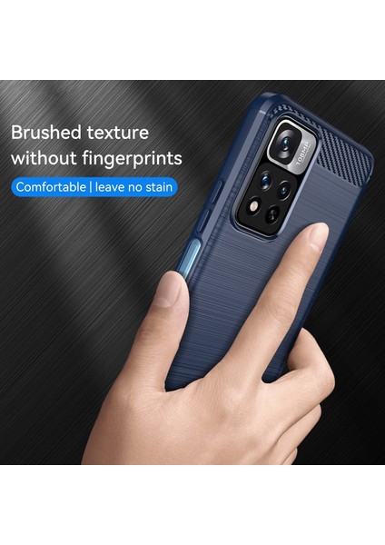 1.8mm Karbon Fiber Önleme Önleme Önleme Fırçalanmış Doku Xiaomi Redmi Için Esnek Tpu Damla Geçirmez Cep Telefonu Kapağı Not 11 Pro 5g (Çin) (Mediatek)/not 11 Pro+ 5g-Mavi (Yurt Dışından) modelleri