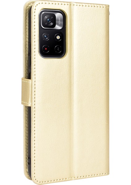 Çılgın At Dokusu Anti-Fall Pu Deri Deri Cüzdan Xiaomi Redmi Için Kayış ile Düz Renk Kapağı Kılıfı Not 11 5g (Çin) (Mediatek)/not 11T 5g/not 11S 5g-Gold (Yurt Dışından)