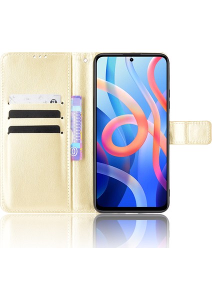 Çılgın At Dokusu Anti-Fall Pu Deri Deri Cüzdan Xiaomi Redmi Için Kayış ile Düz Renk Kapağı Kılıfı Not 11 5g (Çin) (Mediatek)/not 11T 5g/not 11S 5g-Gold (Yurt Dışından)