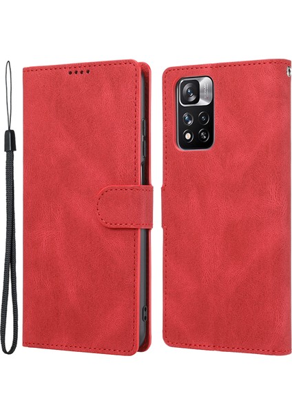 Manyetik Klasik Stil Deri Deri Cüzdan Kılıf Stand Standı Anti-Çizik Tam Koruyucu Telefon Kapağı Xiaomi Redmi Için Kayışlı Note 11 Pro 5g (Çin) (Mediatek)/note 11 Pro+ 5g-Red (Yurt Dışından)