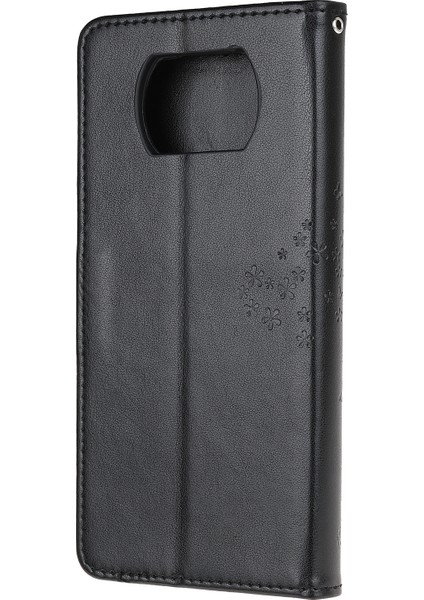 Xiaomi Poco X3/poco X3 Nfc-Black Için Şık Baskı Ağacı ve Baykuş Cüzdan Deri Telefon Koruyucusu (Yurt Dışından)