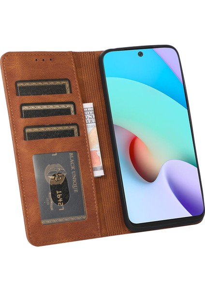 Çizgiler Pu Deri Deri Dondur Tulunma Kılıfı Stand Tasarım Telefon Kapağı Xiaomi Redmi Not 11 4g (Mediatek)/redmi 10 4g (2021)/REDMI 10 2022 4g/10 Prime-Brown (Yurt Dışından) fırsatları