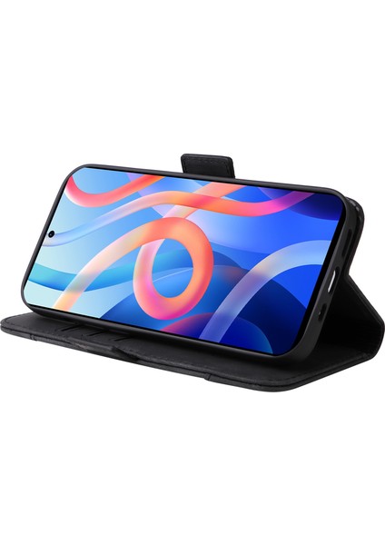 Xiaomi Redmi Için Note 11 Pro 5g (Mediatek)/note 11 Pro+ 5g/poco X4 NFC/11I 5g Baskılı Dikiş Hattı Deri Kılıf Telefon Cüzdan Stand Kapak Black (Yurt Dışından) modelleri