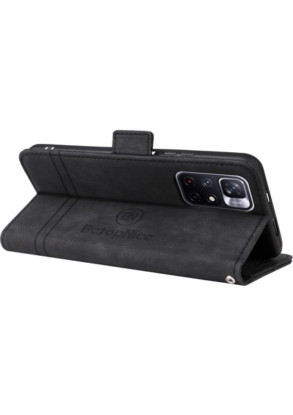Xiaomi Redmi Için Note 11 Pro 5g (Mediatek)/note 11 Pro+ 5g/poco X4 NFC/11I 5g Baskılı Dikiş Hattı Deri Kılıf Telefon Cüzdan Stand Kapak Black (Yurt Dışından) fırsatları
