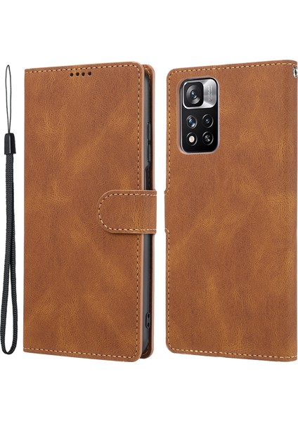 Manyetik Klasik Stil Pu Deri Cüzdan Kılıf Stand Standı Anti-Çizik Tam Koruyucu Telefon Kapağı Xiaomi Redmi Için Kayışlı Not 11 Pro 5g (Çin) (Mediatek)/note 11 Pro+ 5g-Brown (Yurt Dışından)