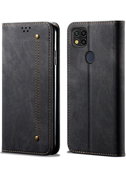 Xiaomi Için Redmi 10A/REDMI 9c/9c Nfc Kot Koku Doku Doku Manyetik Eşleme Kılıfı Pu Deri+Tpu Çift Katmanlı Koruma Cüzdan Kapağı Stand-Black (Yurt Dışından)