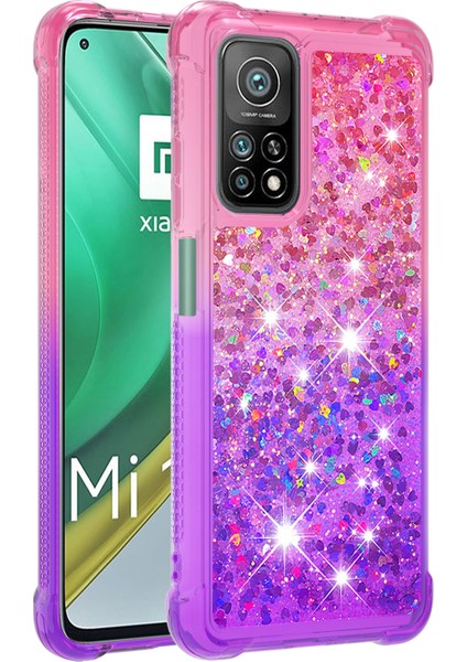 Glitter Pullar Quicksand Tasarım Tpu Telefon Koruyucu Kabuk Xiaomi Mi 10T Pro 5g/xiaomi Mi 10T 5g-Pink+Mor (Yurt Dışından)