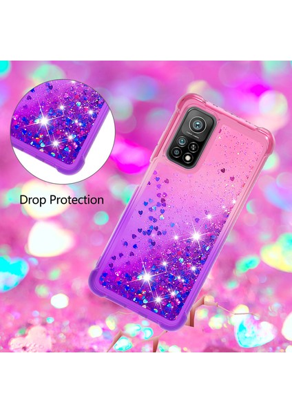 Glitter Pullar Quicksand Tasarım Tpu Telefon Koruyucu Kabuk Xiaomi Mi 10T Pro 5g/xiaomi Mi 10T 5g-Pink+Mor (Yurt Dışından)