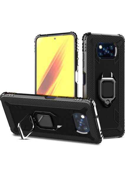 Parmak Halkası Kickstand Telefon Kasası Tpu Koruyucu Kabuk Xiaomi Poco X3 Nfc/poco X3-Black (Yurt Dışından)