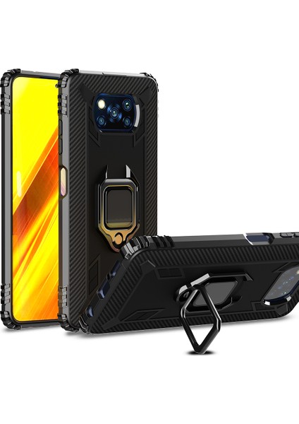 Parmak Halkası Kickstand Telefon Kasası Tpu Koruyucu Kabuk Xiaomi Poco X3 Nfc/poco X3-Black (Yurt Dışından)
